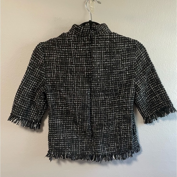 Zara tweed frayed textured half sleeves black and white top. Size X- Small - Picture 5 of 10